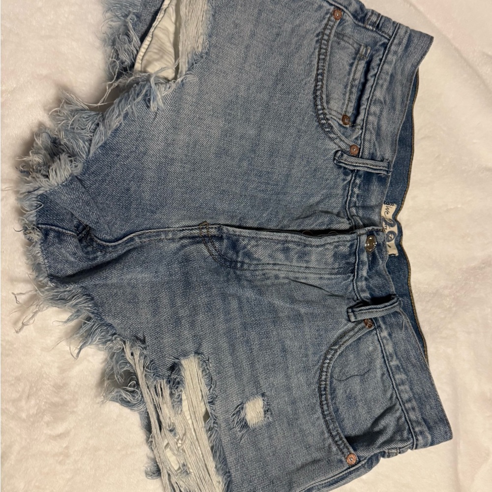 Free People Blue Denim Shorts with Button Fly